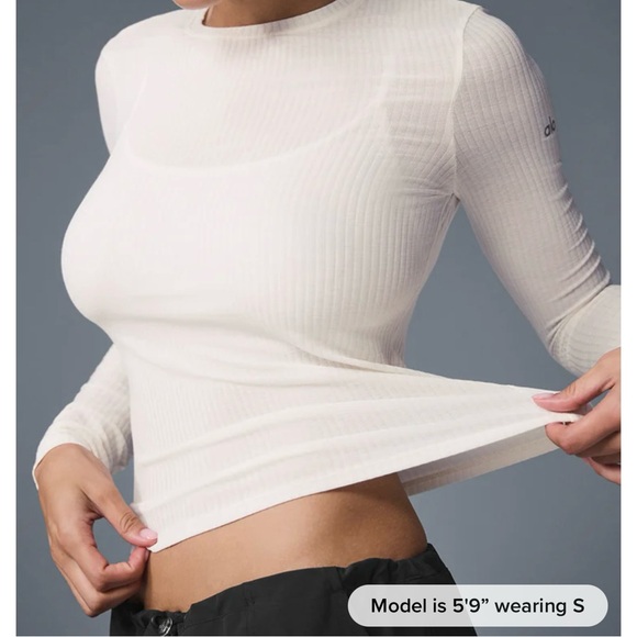 Alo Yoga Ribbed Sea Coast Long Sleeve in Steel Grey size XS- work once - Picture 6 of 8